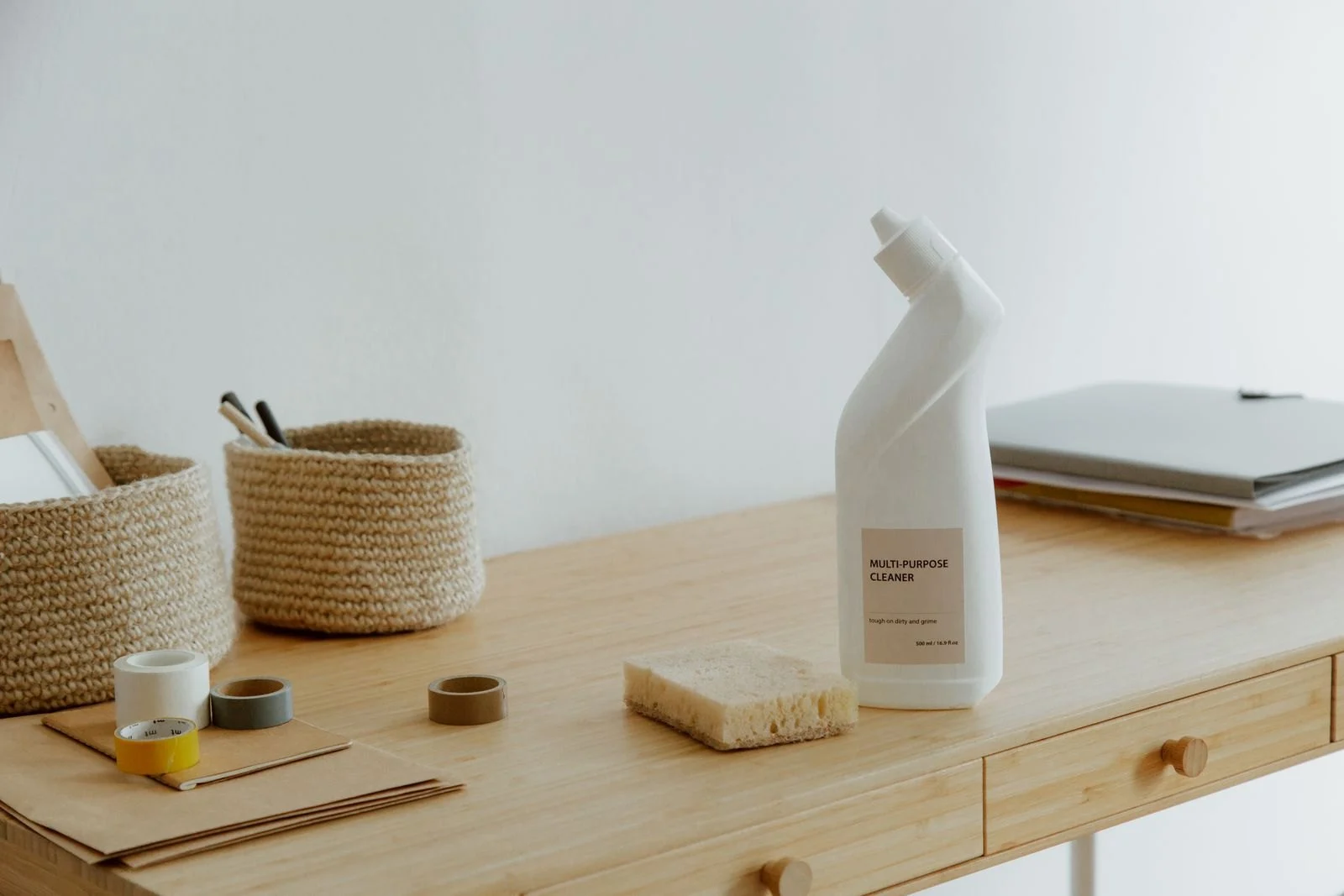 Cleaning supplies for a work area